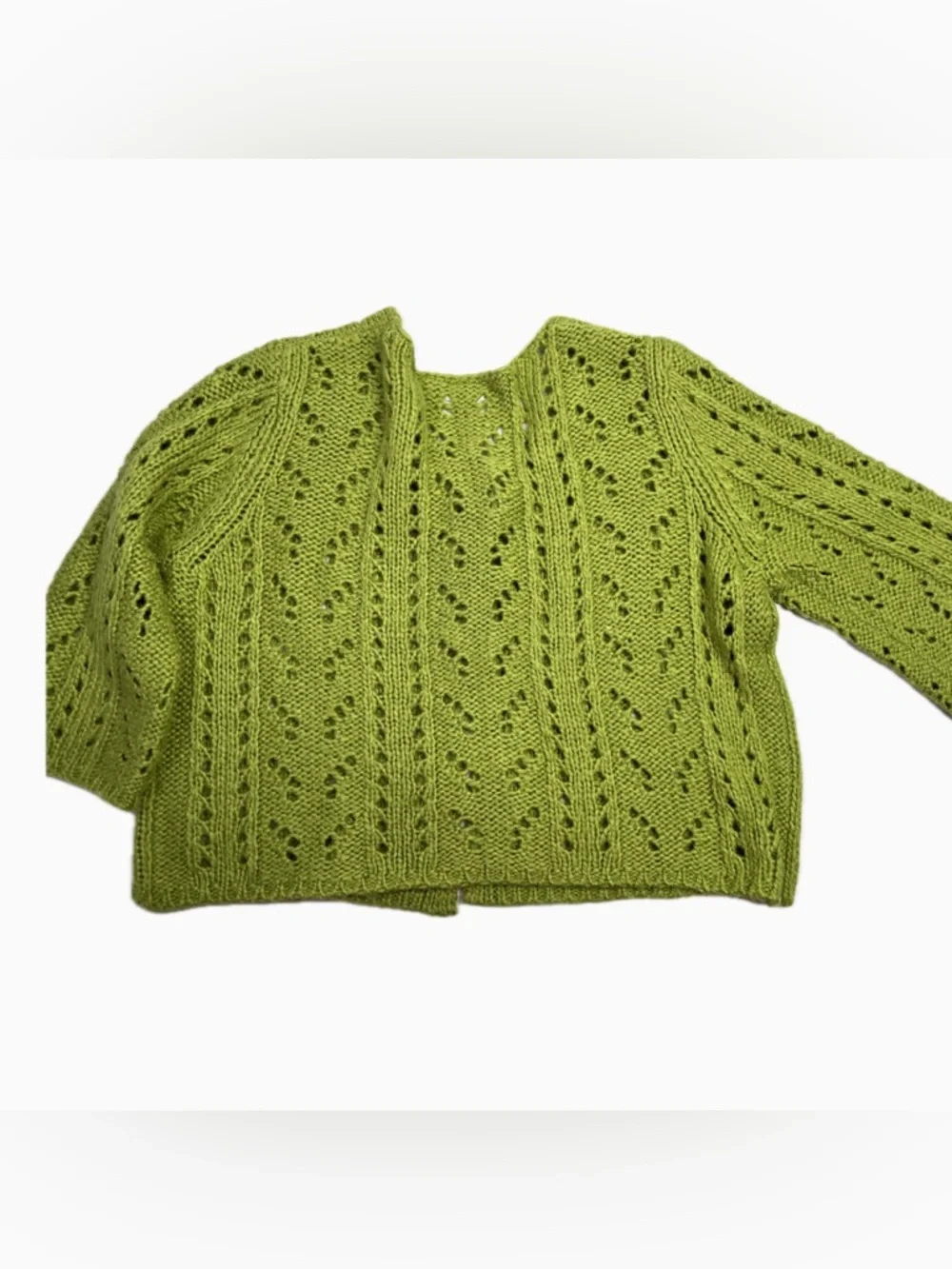Cato Lime Green Spring, Eyelet Knit Cardigan, XL - Picture 3 of 8